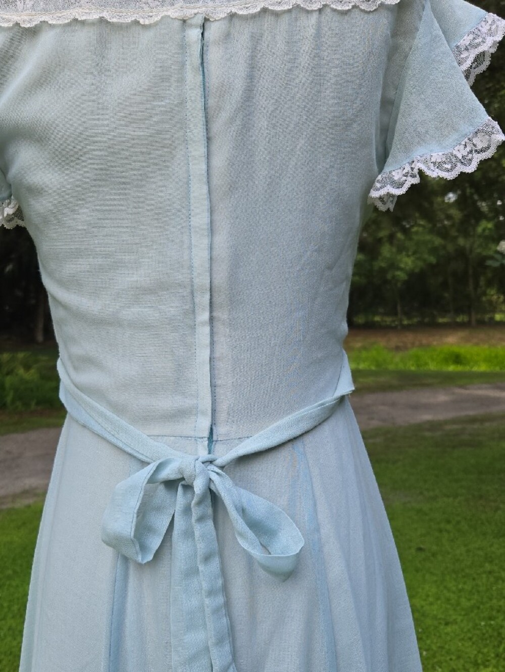 Vintage 1978 Light Blue Lace-Trim Maxi Dress Junior Size 11 - Picture 8 of 9